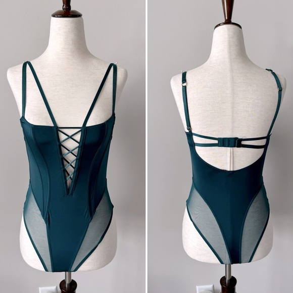 Victoria’s Secret Corset Bodysuit Satin and Sheer Panels - Team - Picture 1 of 10